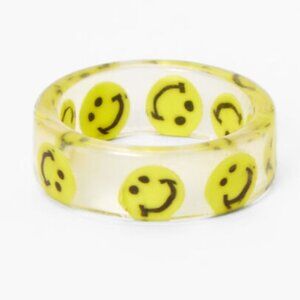 Icing Clear Yellow Happy Face Print Resin Ring Size 8